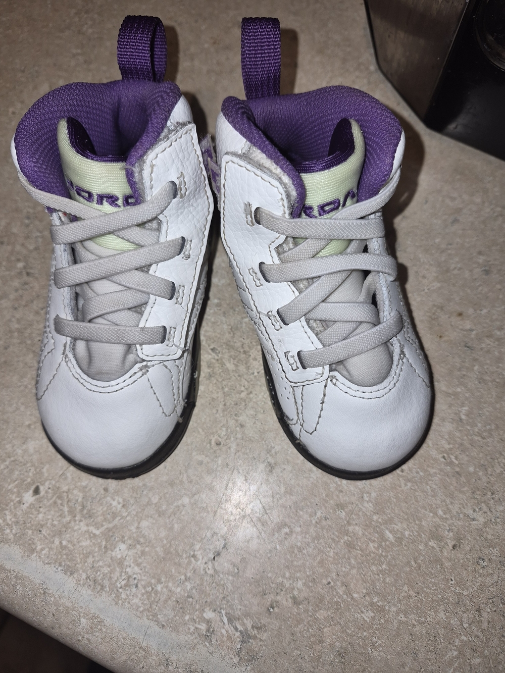 Kids White and Purple Leather High-Top Jordan Jumpman MVP Sneakers